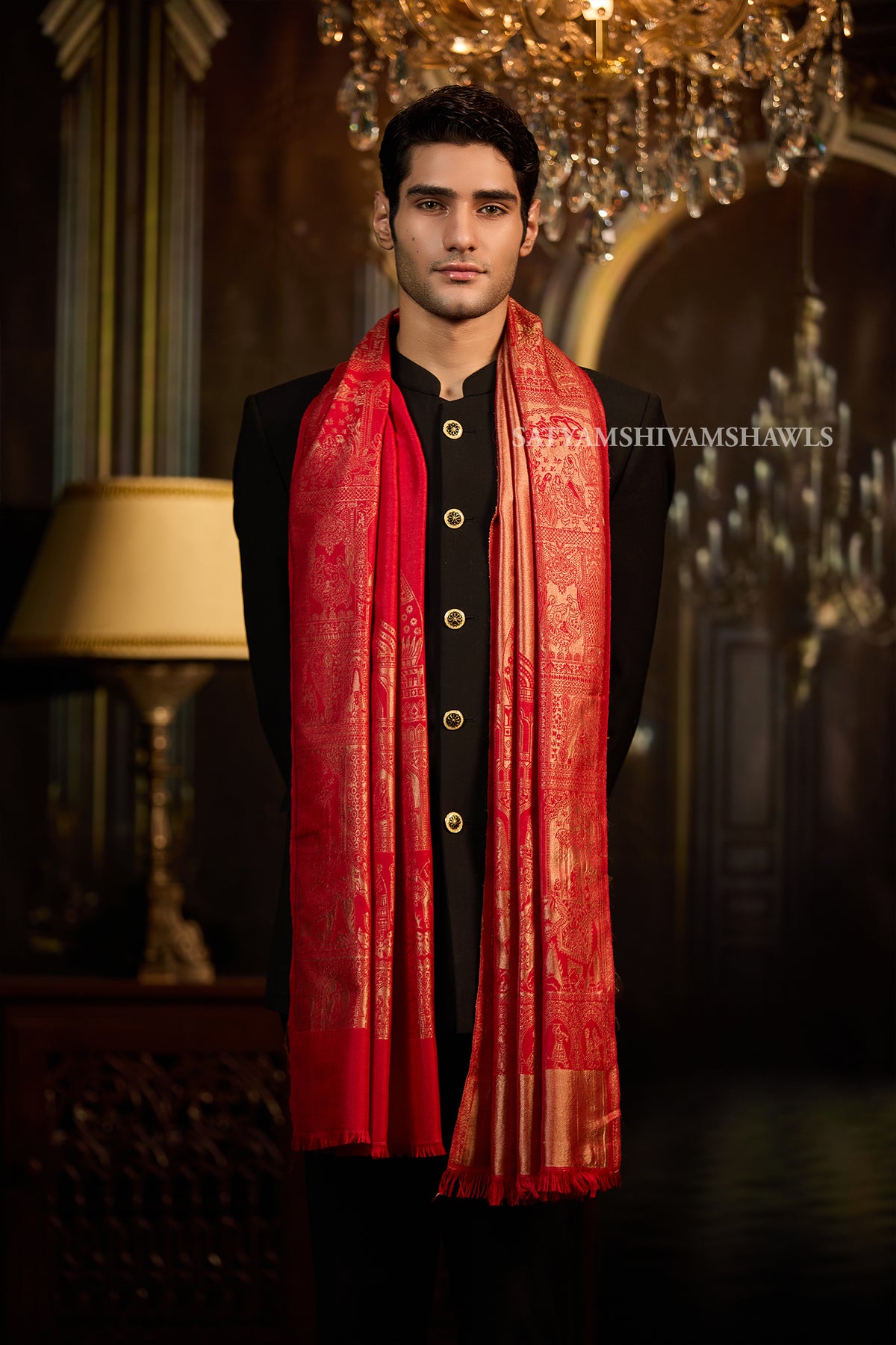Moonlight Golden Darbar Border Reversible Men Stole