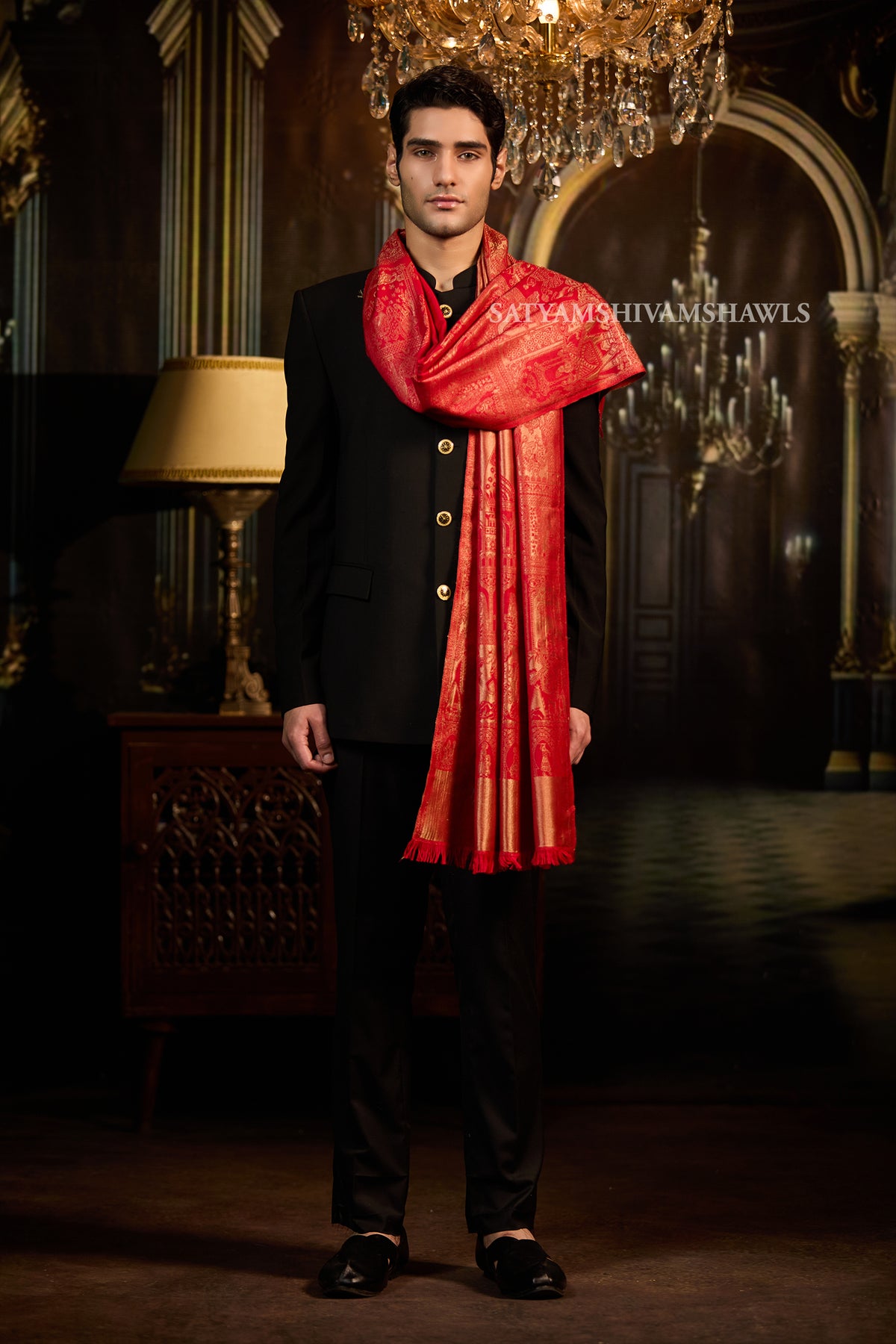 Moonlight Golden Darbar Border Reversible Men Stole