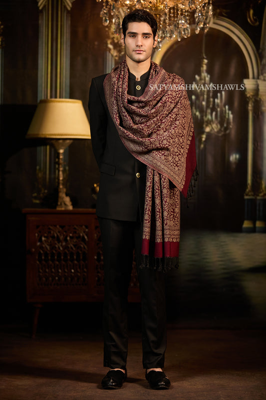 Midnight Gold Zari Weaved Reversible Men Stole