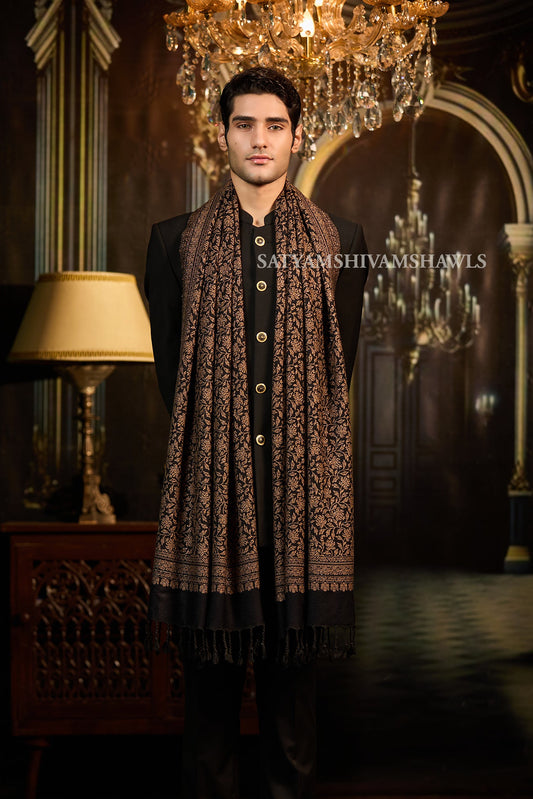 Midnight Gold Zari Weaved Reversible Stole
