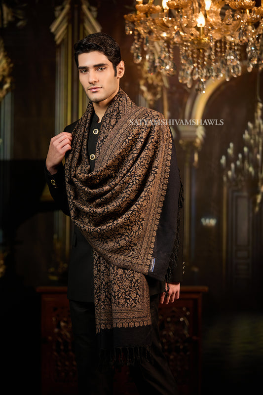 Midnight Gold Zari Weaved Reversible Stole
