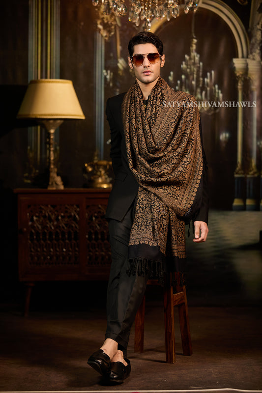 Midnight Gold Zari Weaved Reversible Stole
