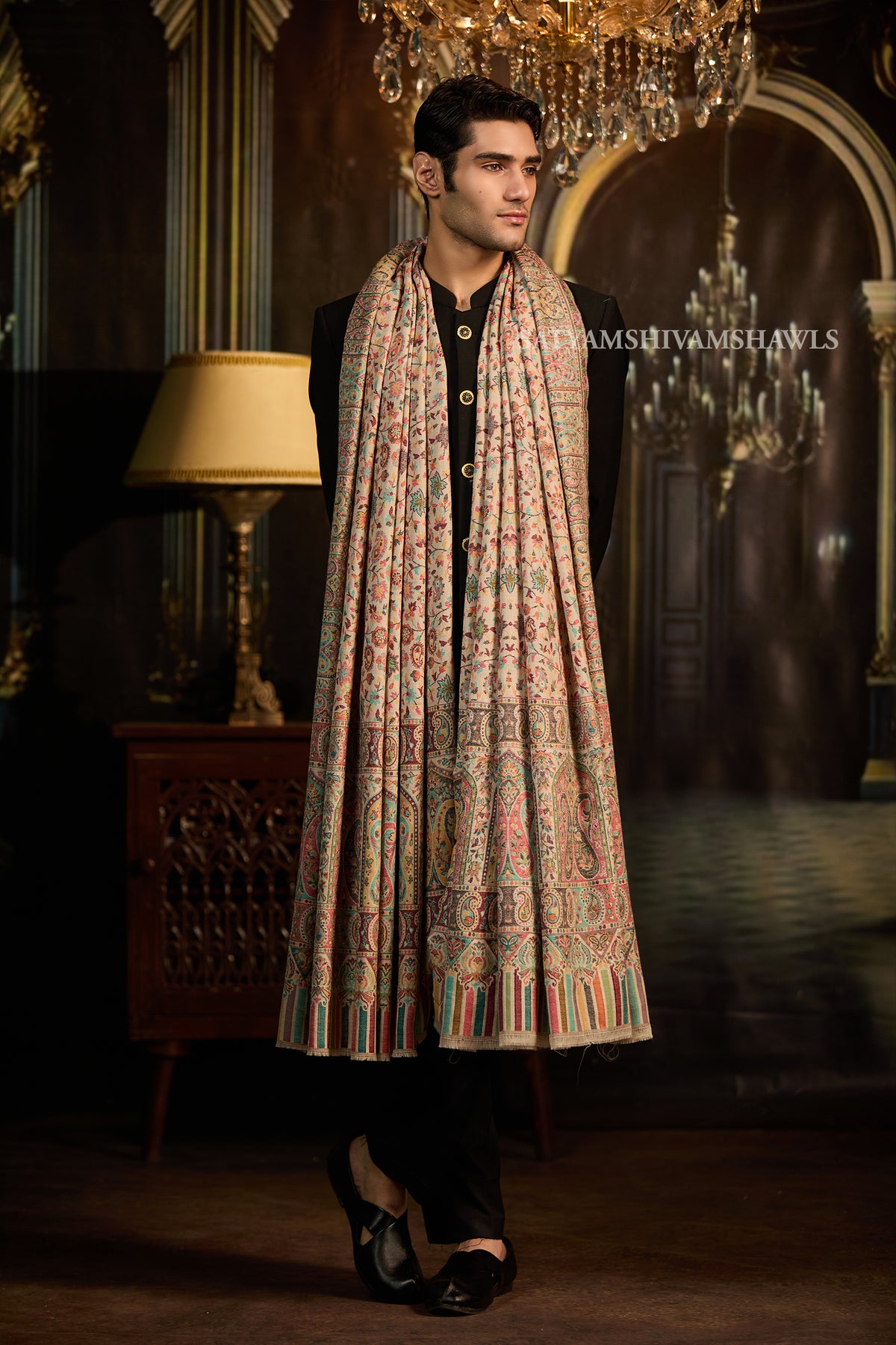 Extra Fine Wool Pashmina Kani Gents Shawl Big Size