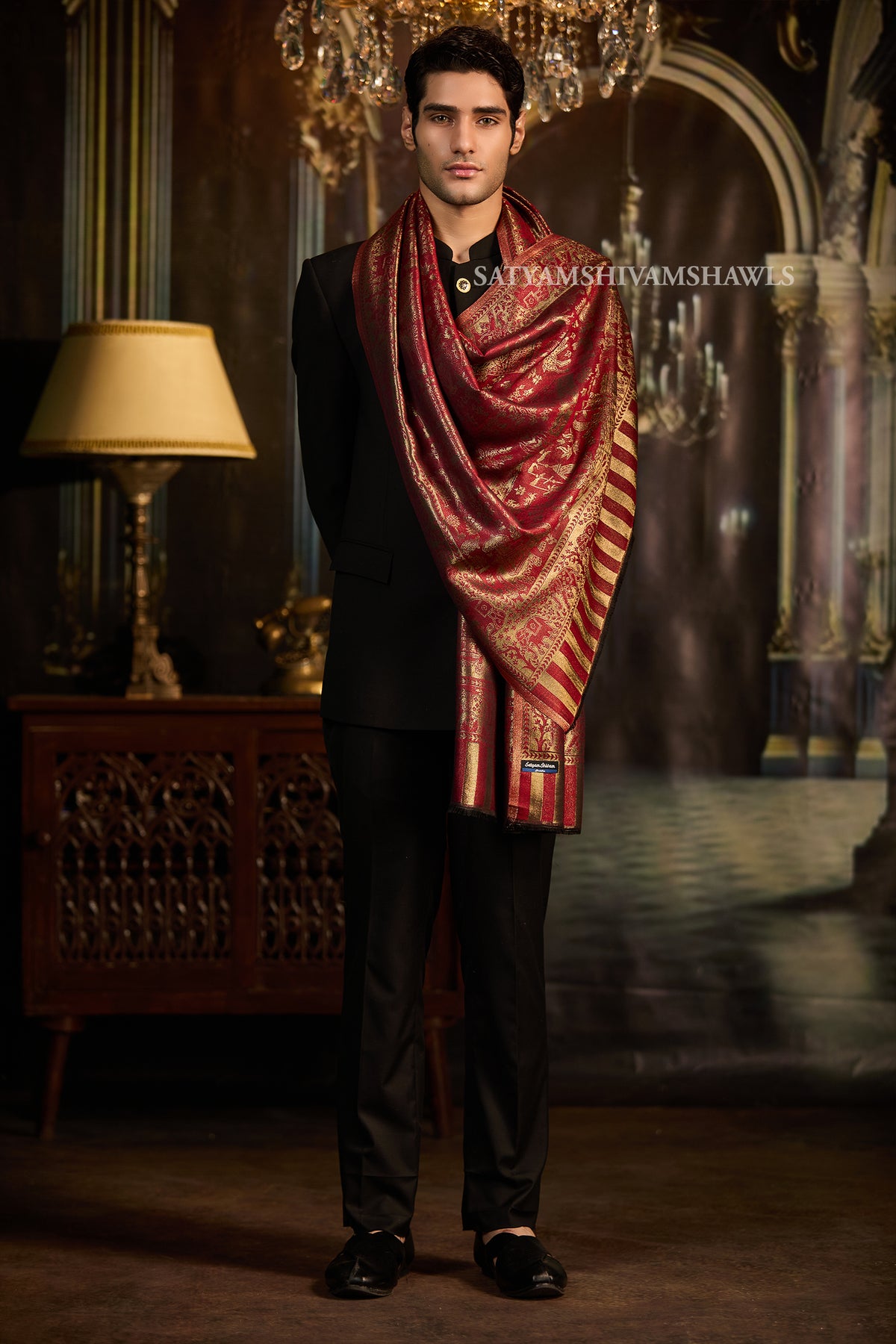 Moonlight Crimson Gold  Reversible Stole