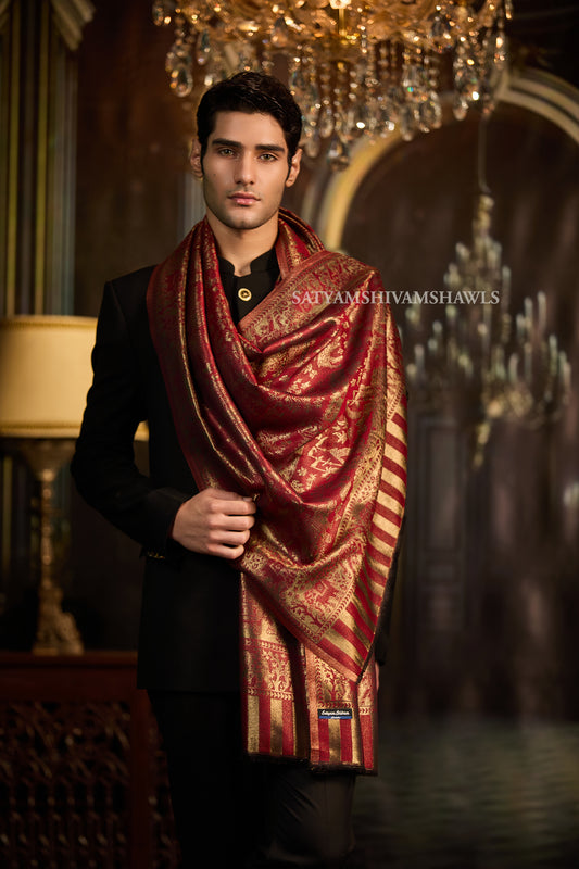 Moonlight Crimson Gold  Reversible Stole