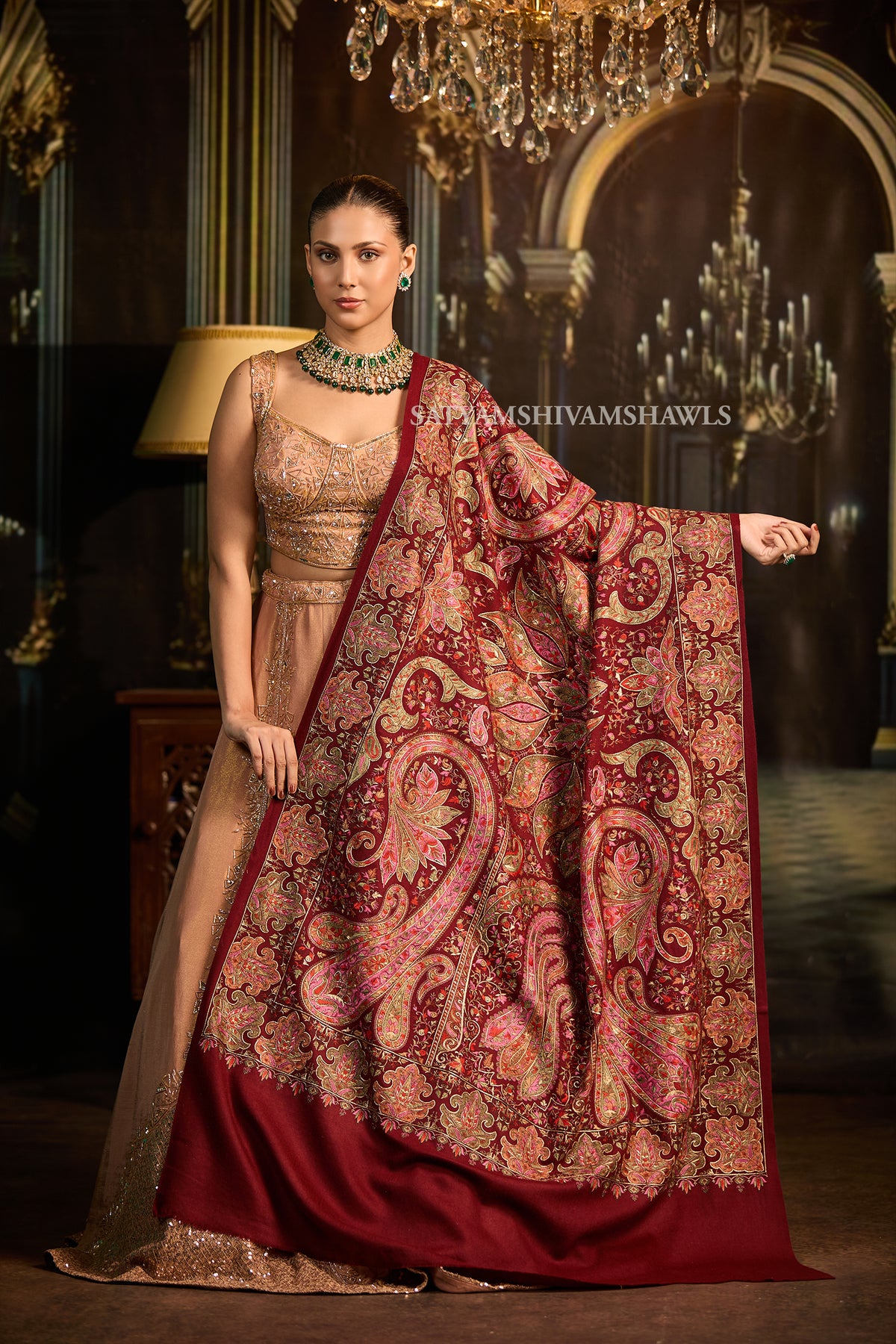 womens extra fine wool shawl hand zari embroidered shawl