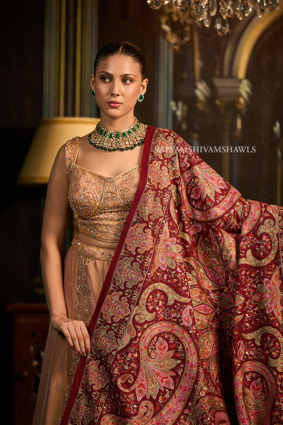 womens extra fine wool shawl hand zari embroidered shawl