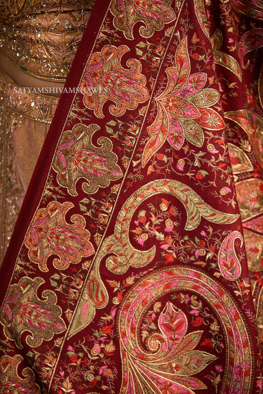 womens extra fine wool shawl hand zari embroidered shawl