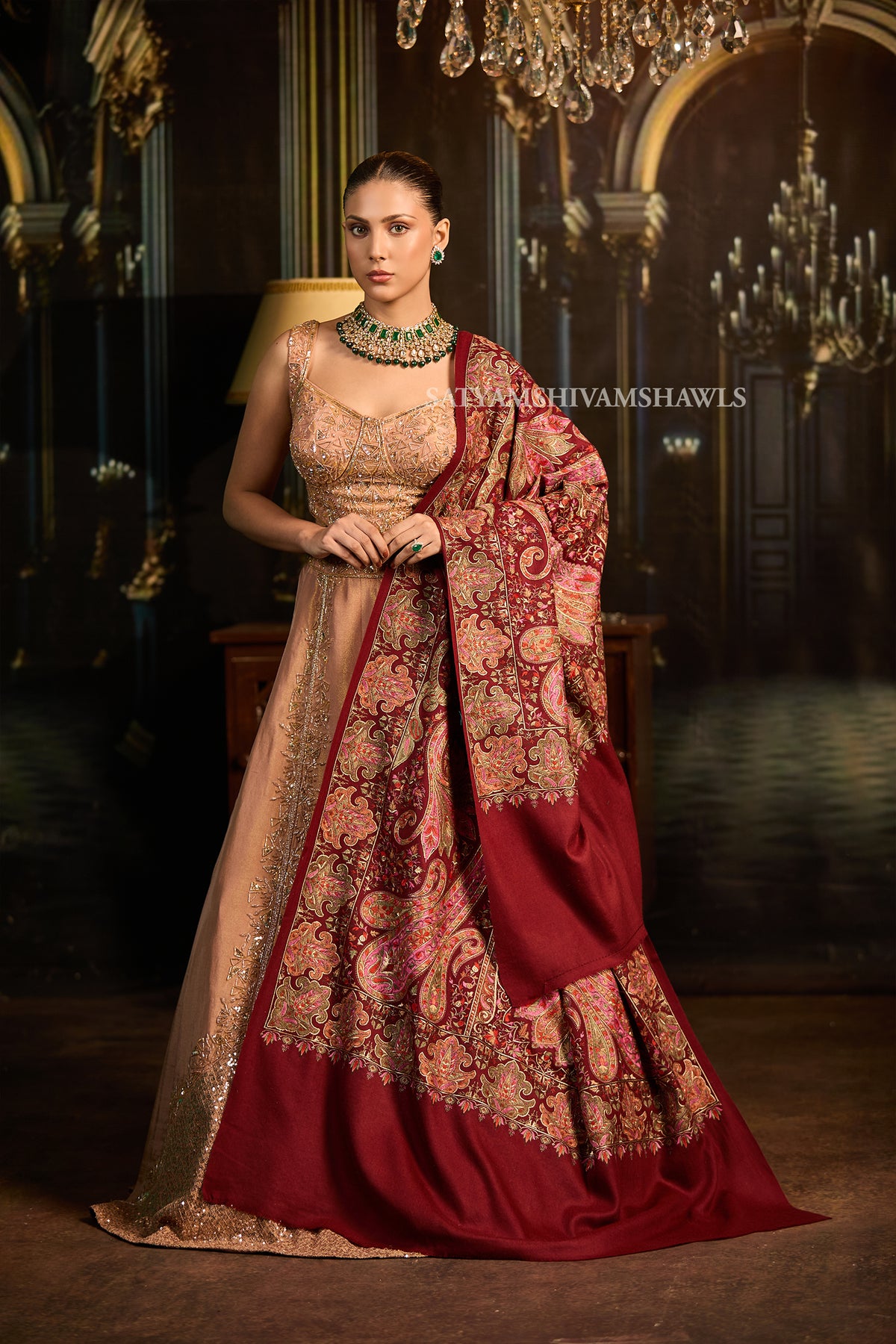 womens extra fine wool shawl hand zari embroidered shawl