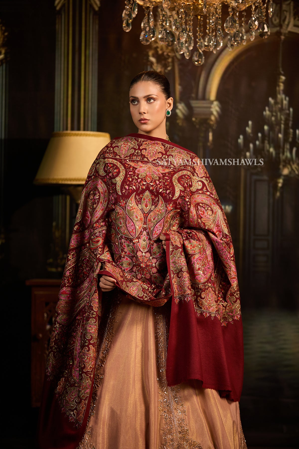 womens extra fine wool shawl hand zari embroidered shawl