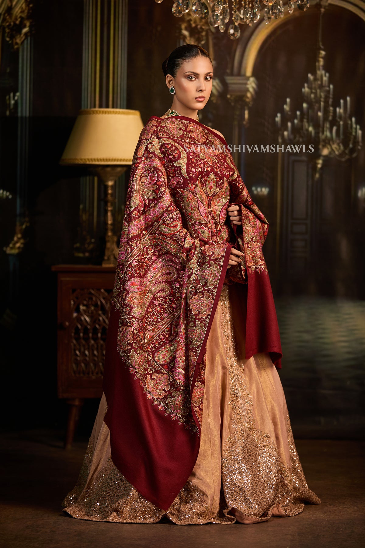 womens extra fine wool shawl hand zari embroidered shawl