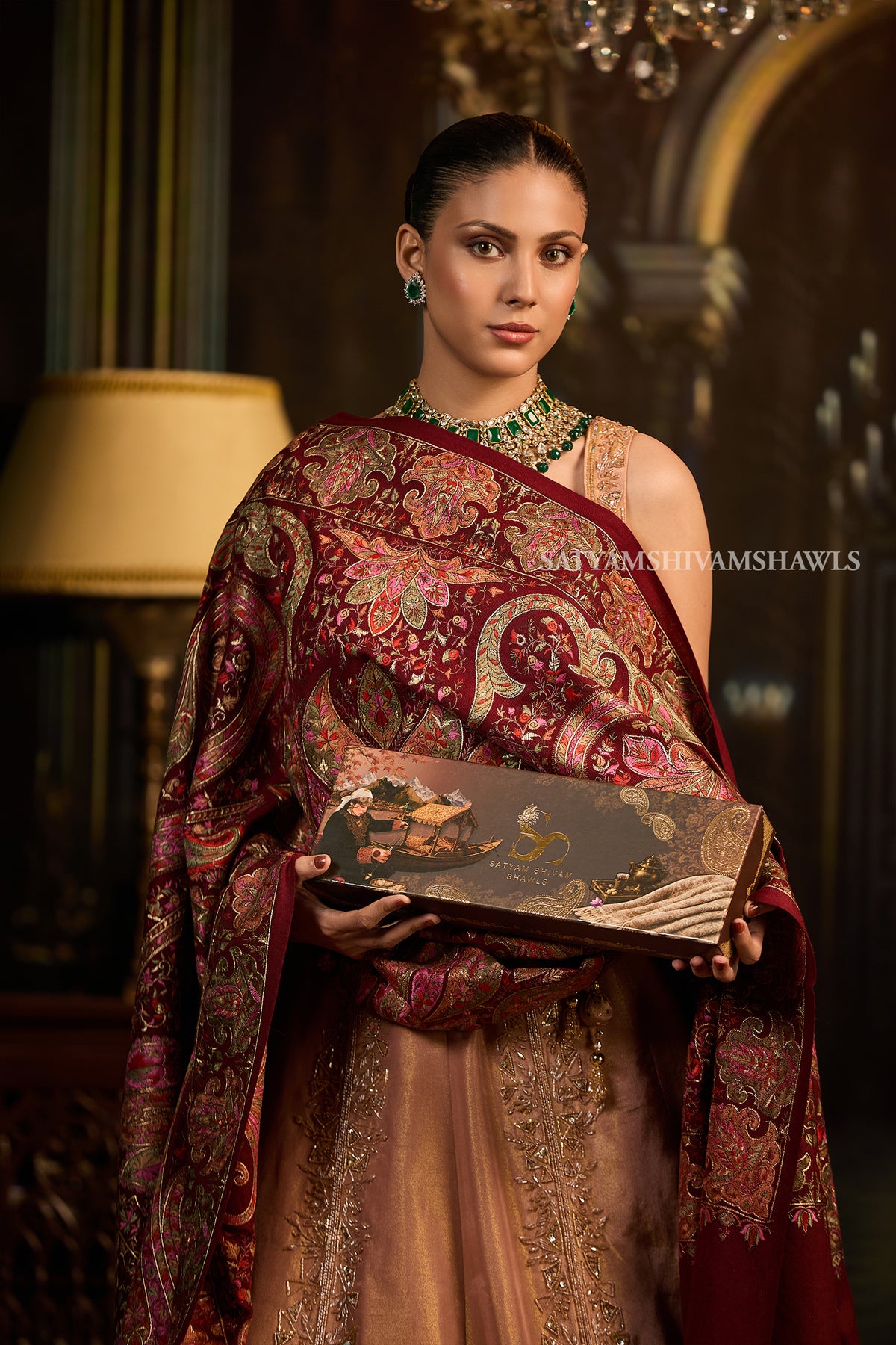 womens extra fine wool shawl hand zari embroidered shawl