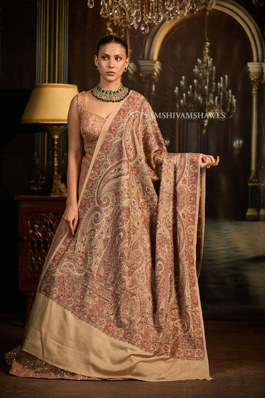 womens extra fine wool shawl hand zari embroidered shawl