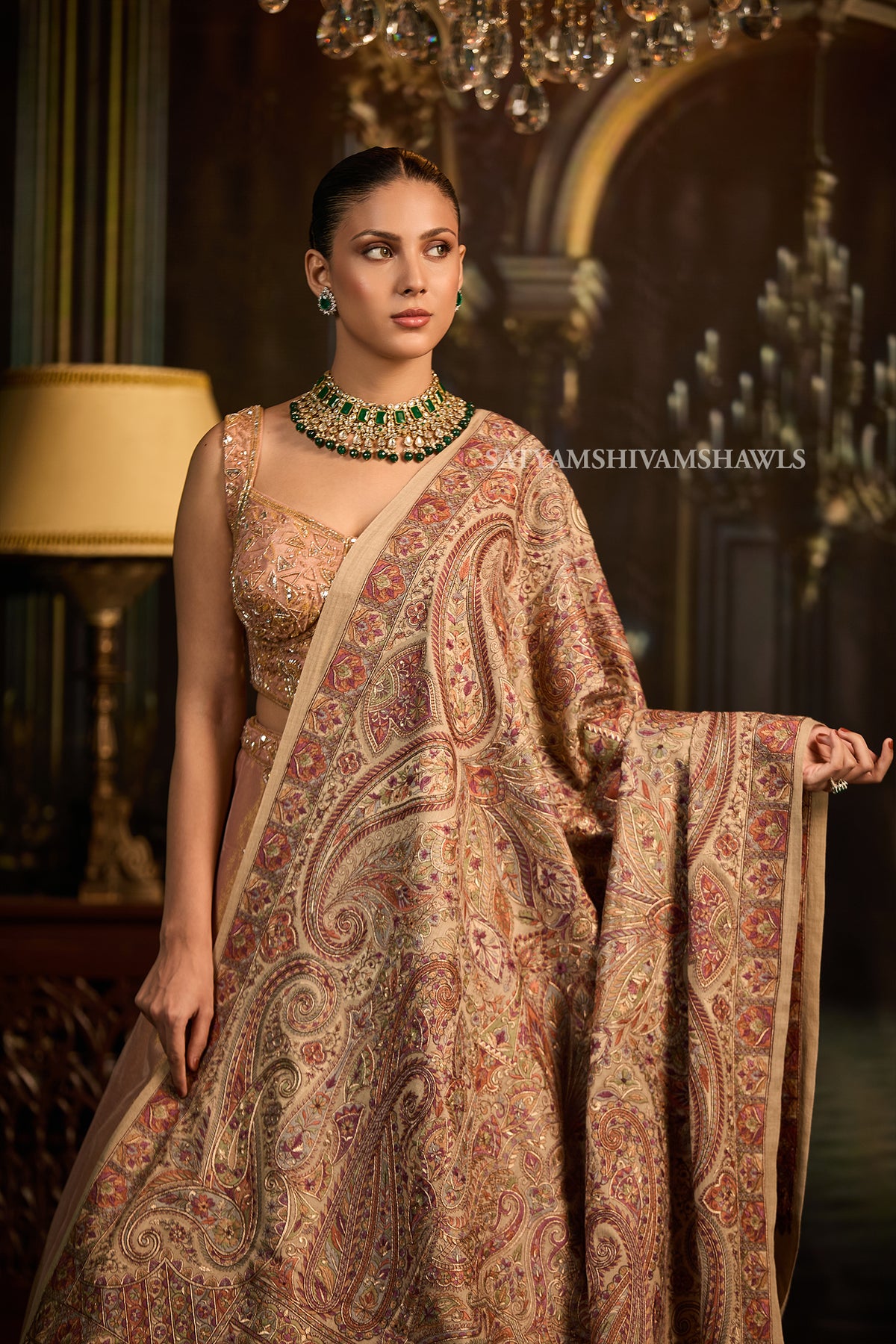 womens extra fine wool shawl hand zari embroidered shawl