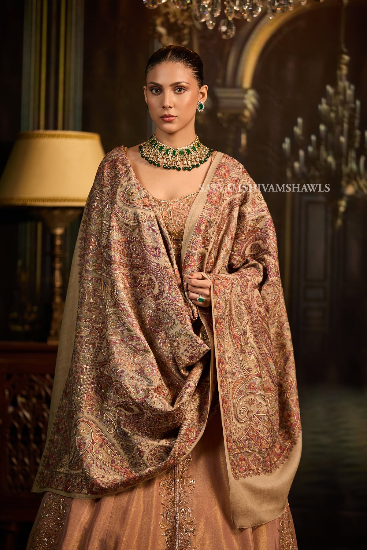 womens extra fine wool shawl hand zari embroidered shawl