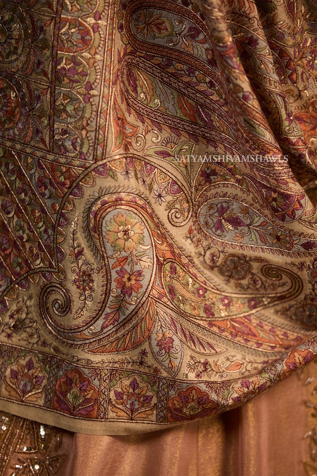 womens extra fine wool shawl hand zari embroidered shawl