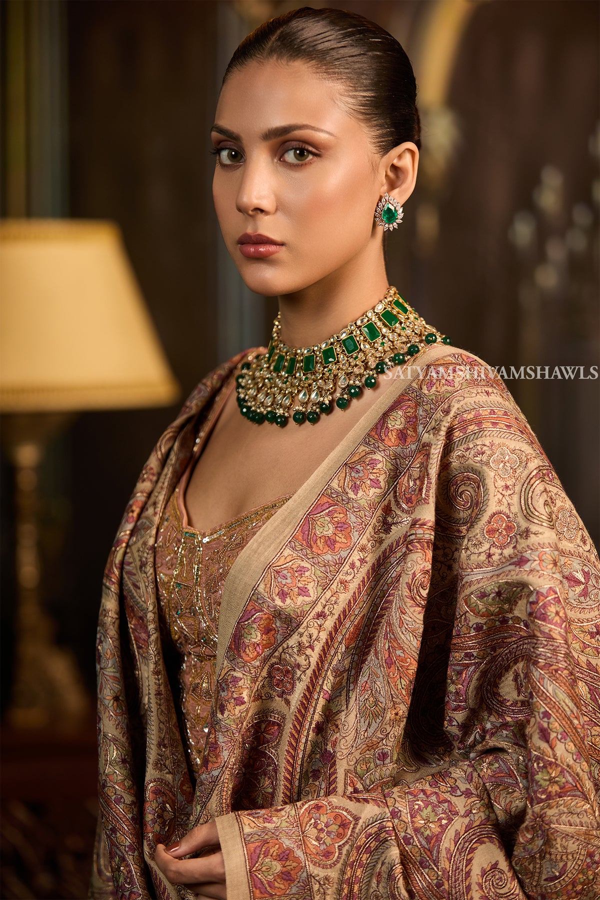 womens extra fine wool shawl hand zari embroidered shawl