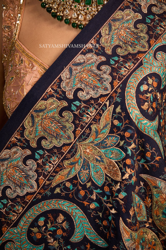womens extra fine wool shawl hand zari embroidered shawl
