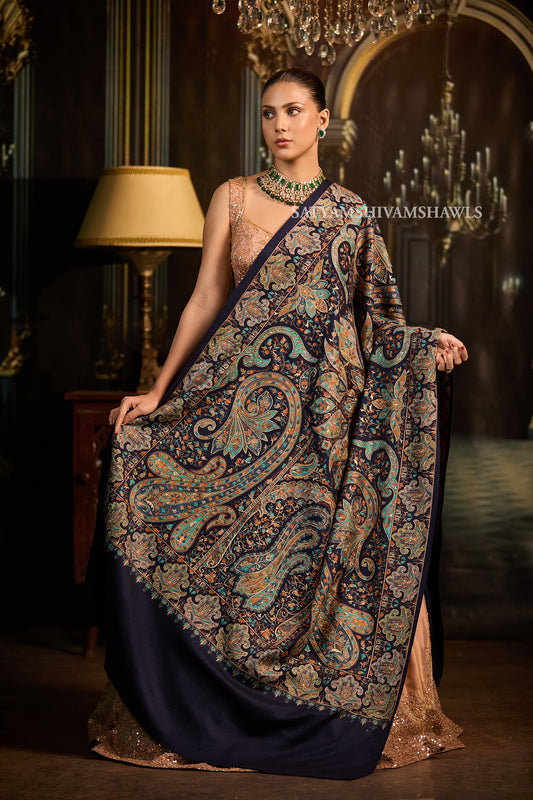 womens extra fine wool shawl hand zari embroidered shawl