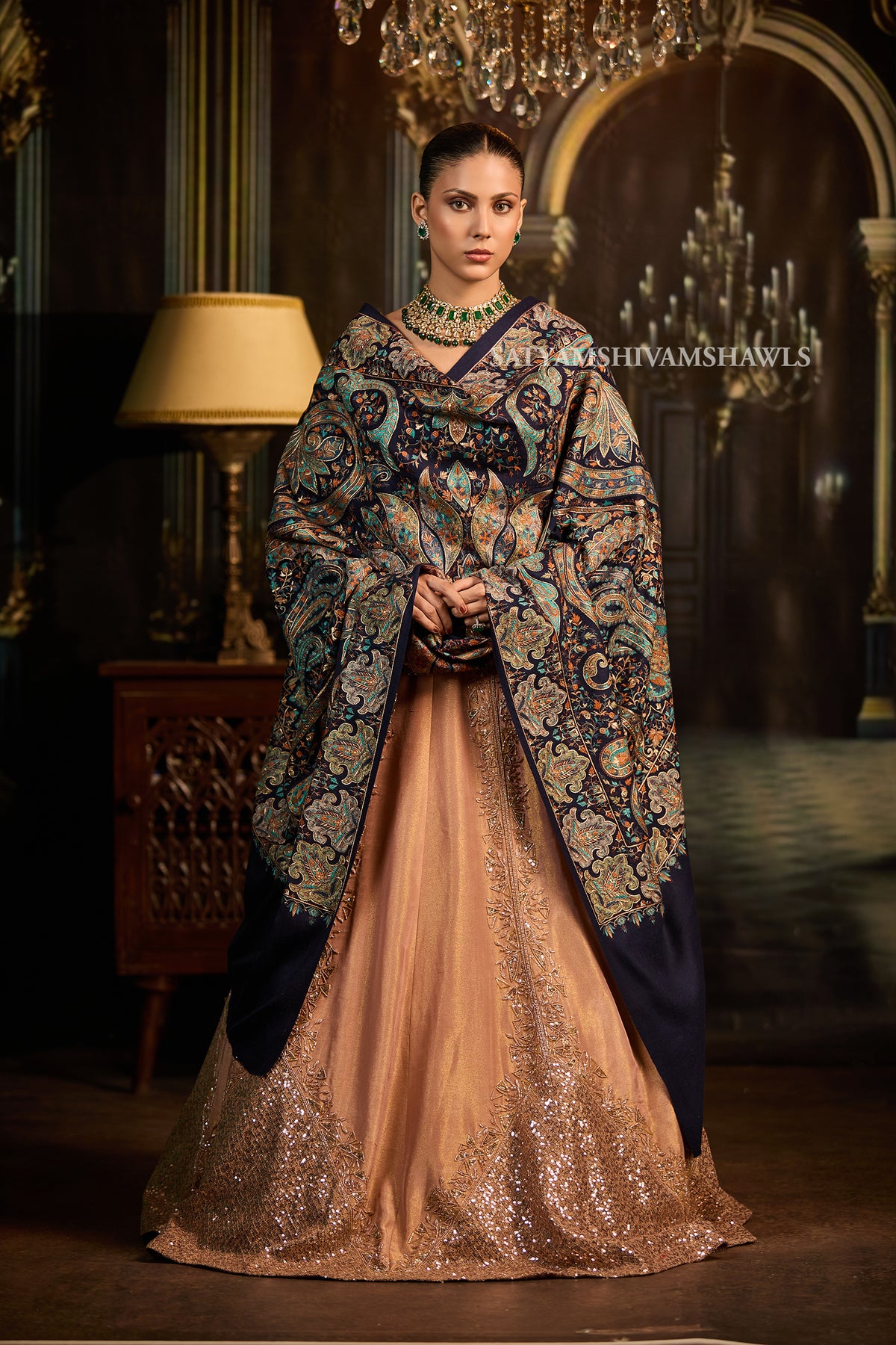womens extra fine wool shawl hand zari embroidered shawl