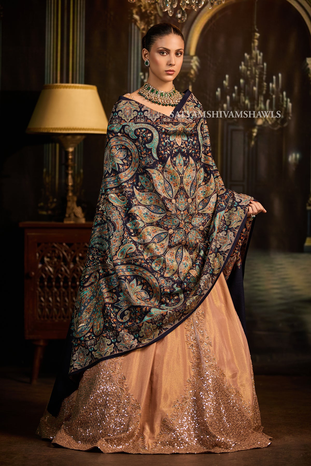 womens extra fine wool shawl hand zari embroidered shawl