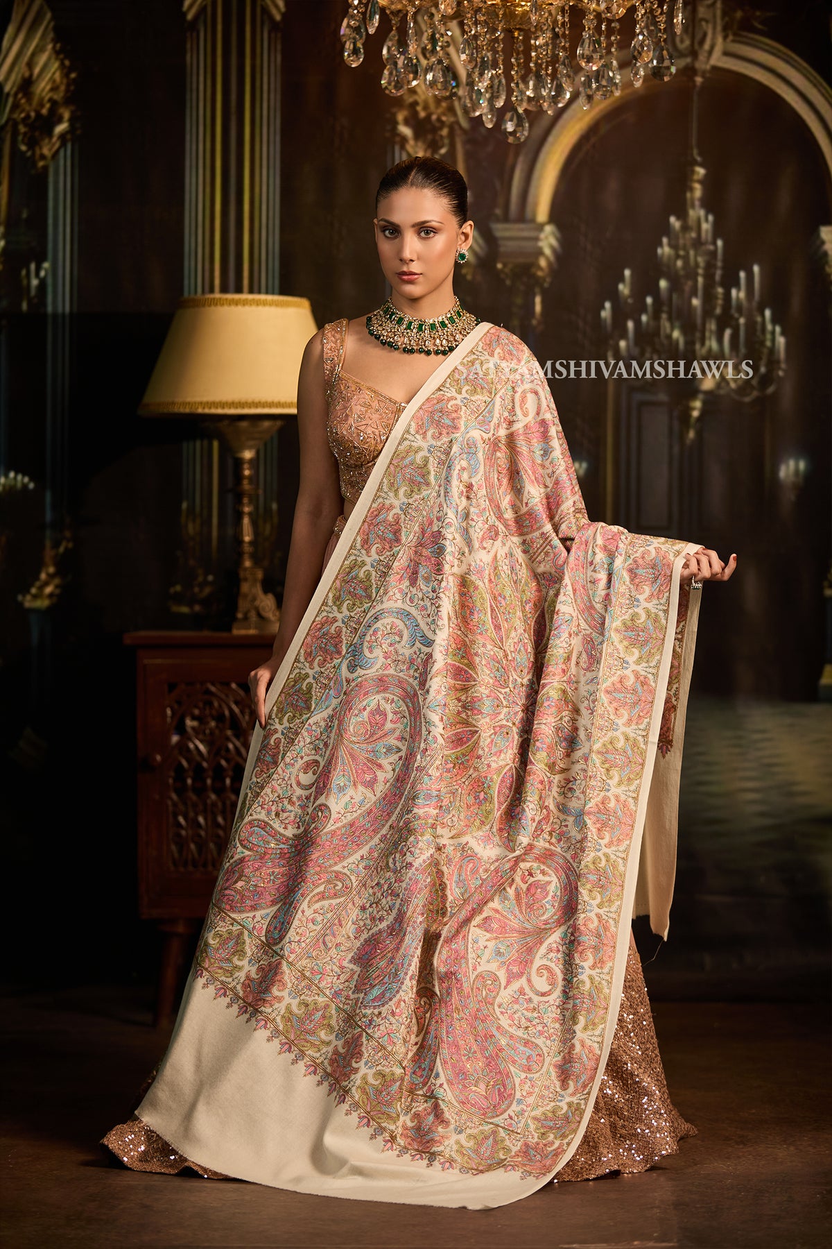 womens extra fine wool shawl hand zari embroidered shawl