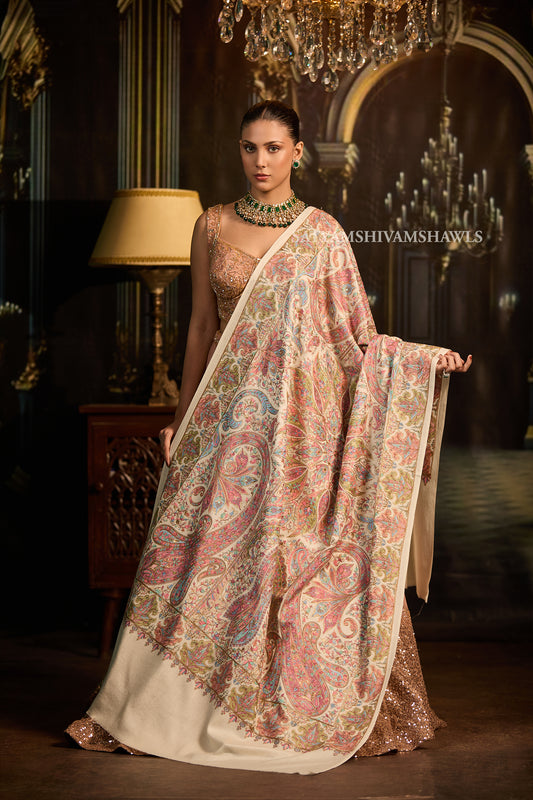 womens extra fine wool shawl hand zari embroidered shawl