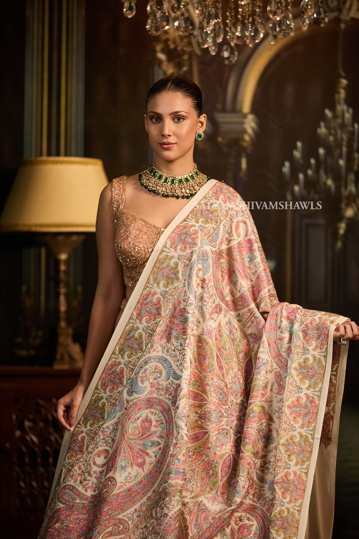 womens extra fine wool shawl hand zari embroidered shawl