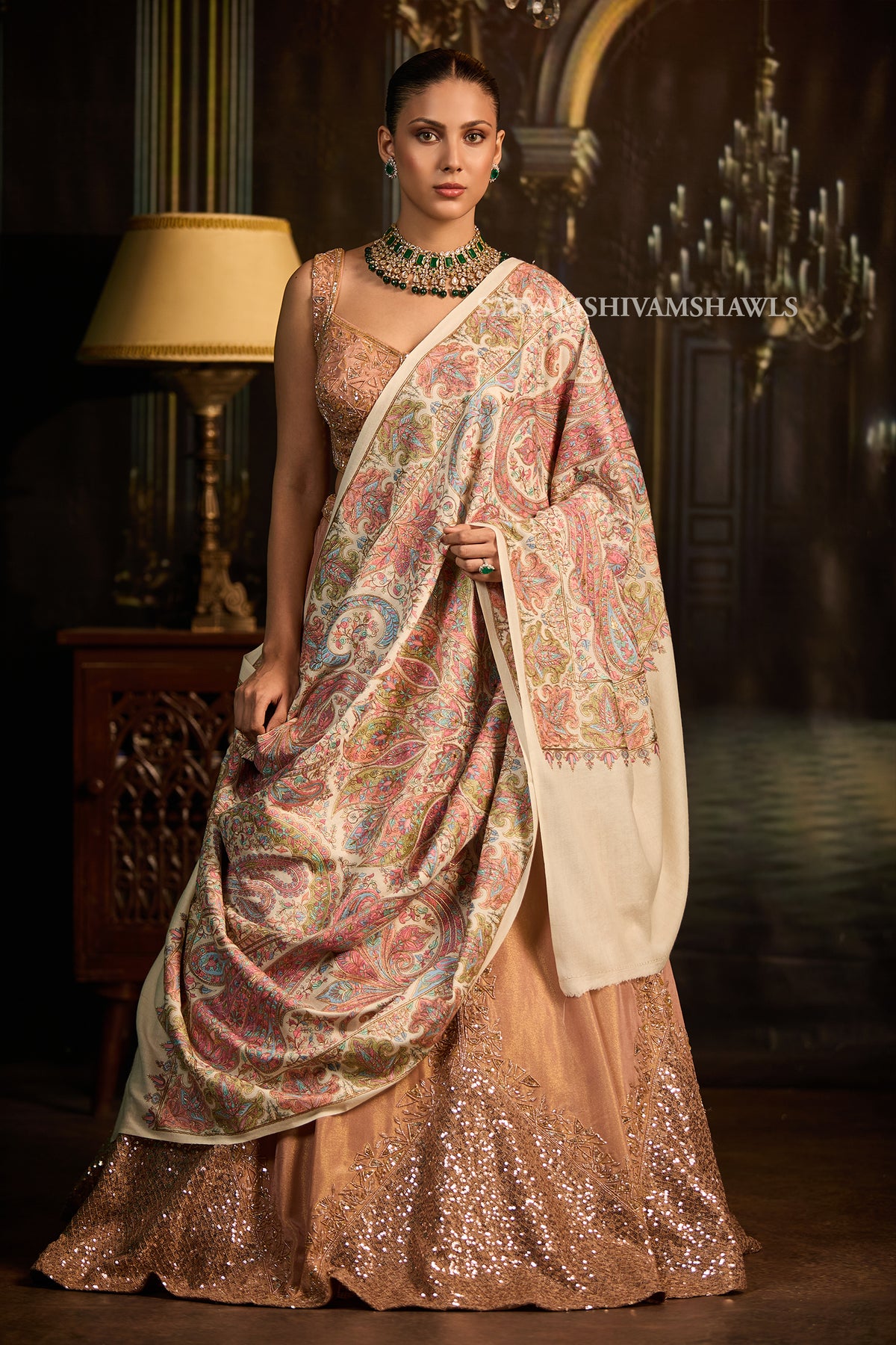 womens extra fine wool shawl hand zari embroidered shawl