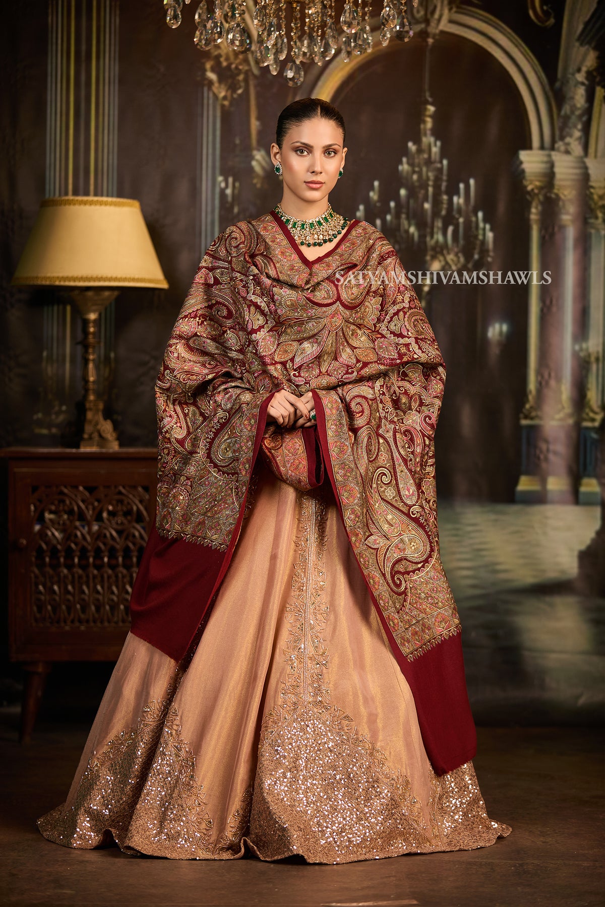 womens extra fine wool shawl hand zari embroidered shawl