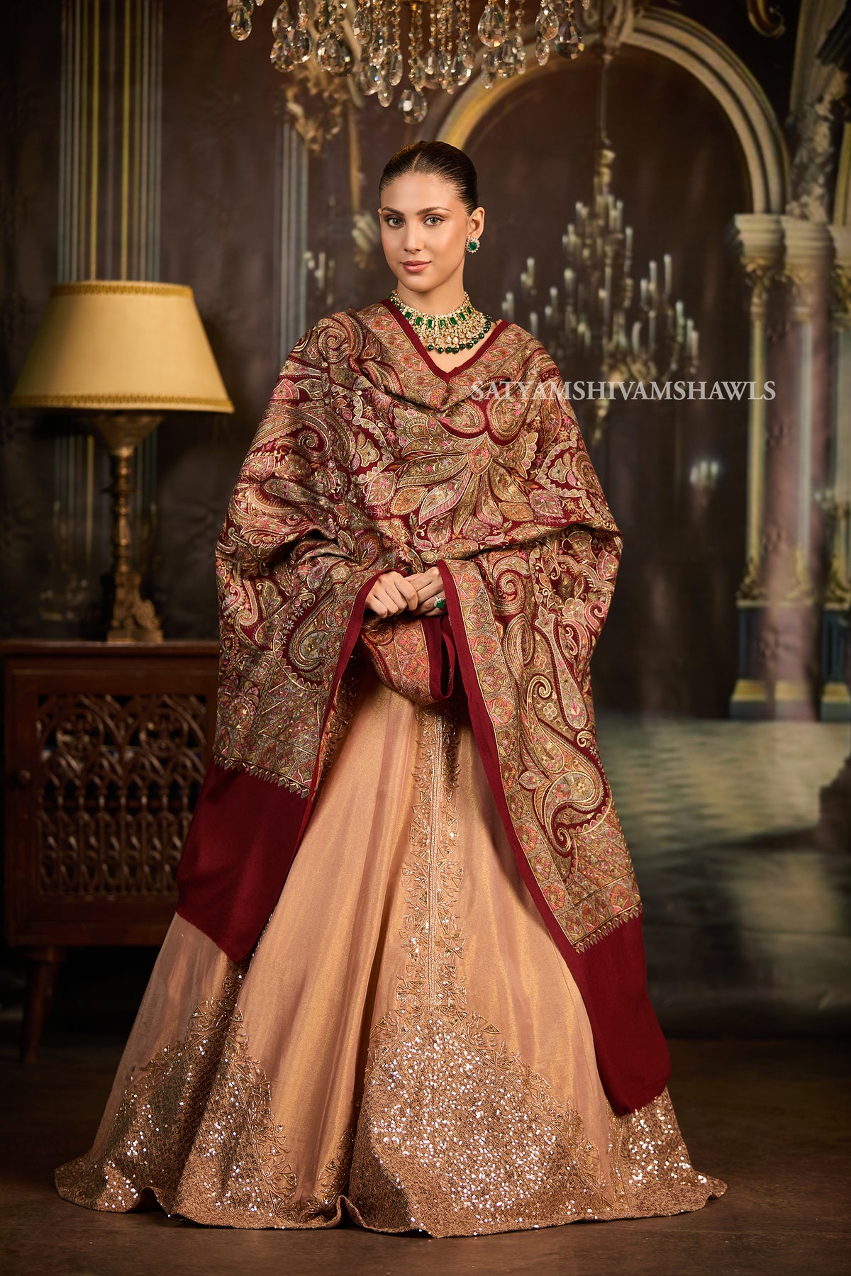 womens extra fine wool shawl hand zari embroidered shawl