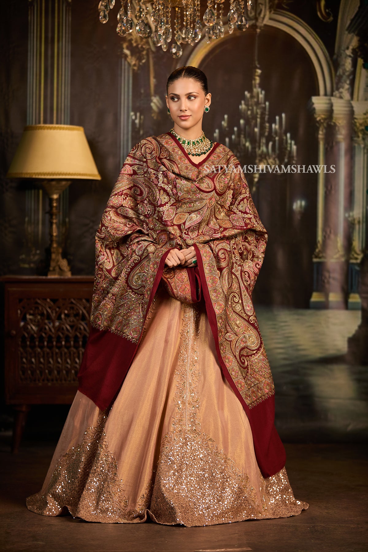 womens extra fine wool shawl hand zari embroidered shawl