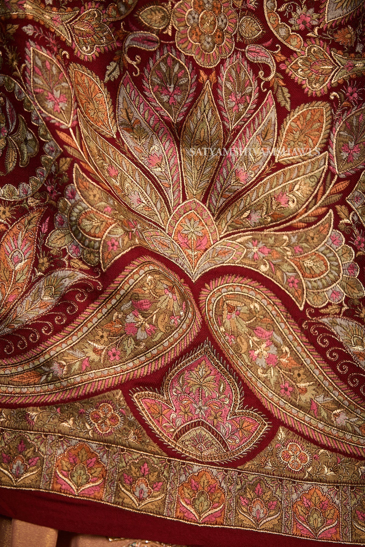 womens extra fine wool shawl hand zari embroidered shawl