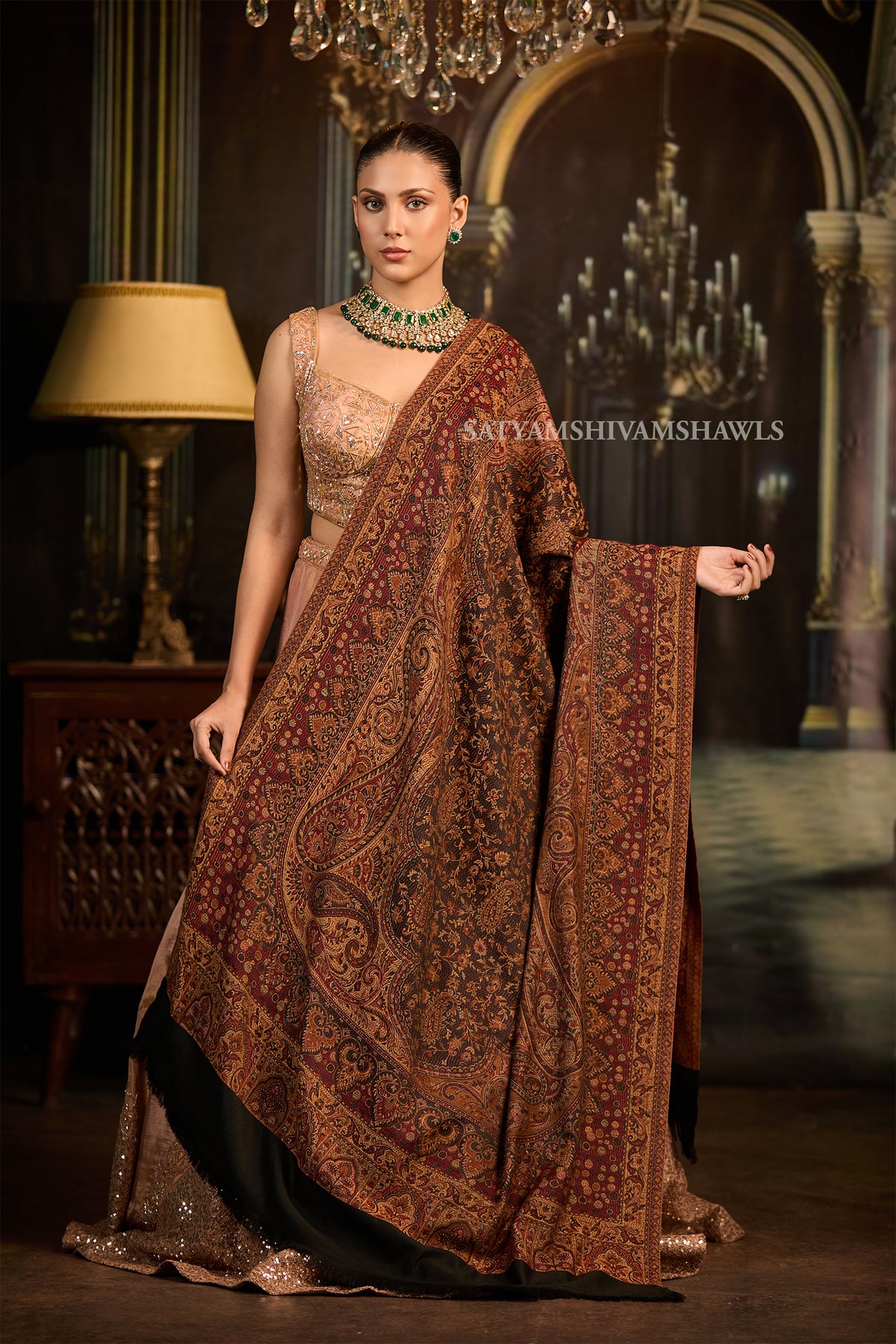 midnight black jamawar kashmiri kani design shawl