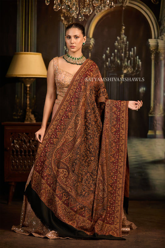 midnight black jamawar kashmiri kani design shawl