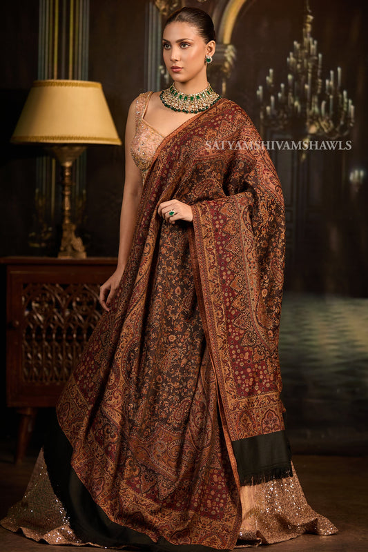 midnight black jamawar kashmiri kani design shawl
