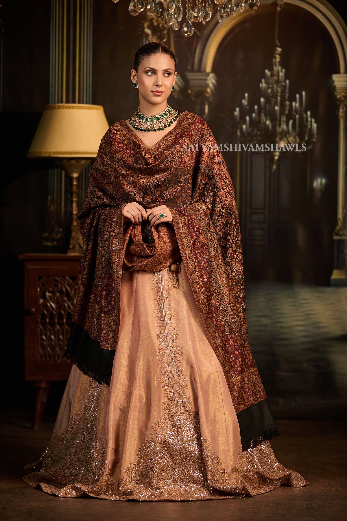 midnight black jamawar kashmiri kani design shawl