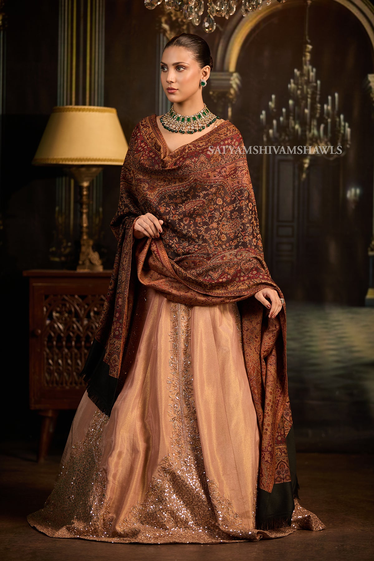 midnight black jamawar kashmiri kani design shawl