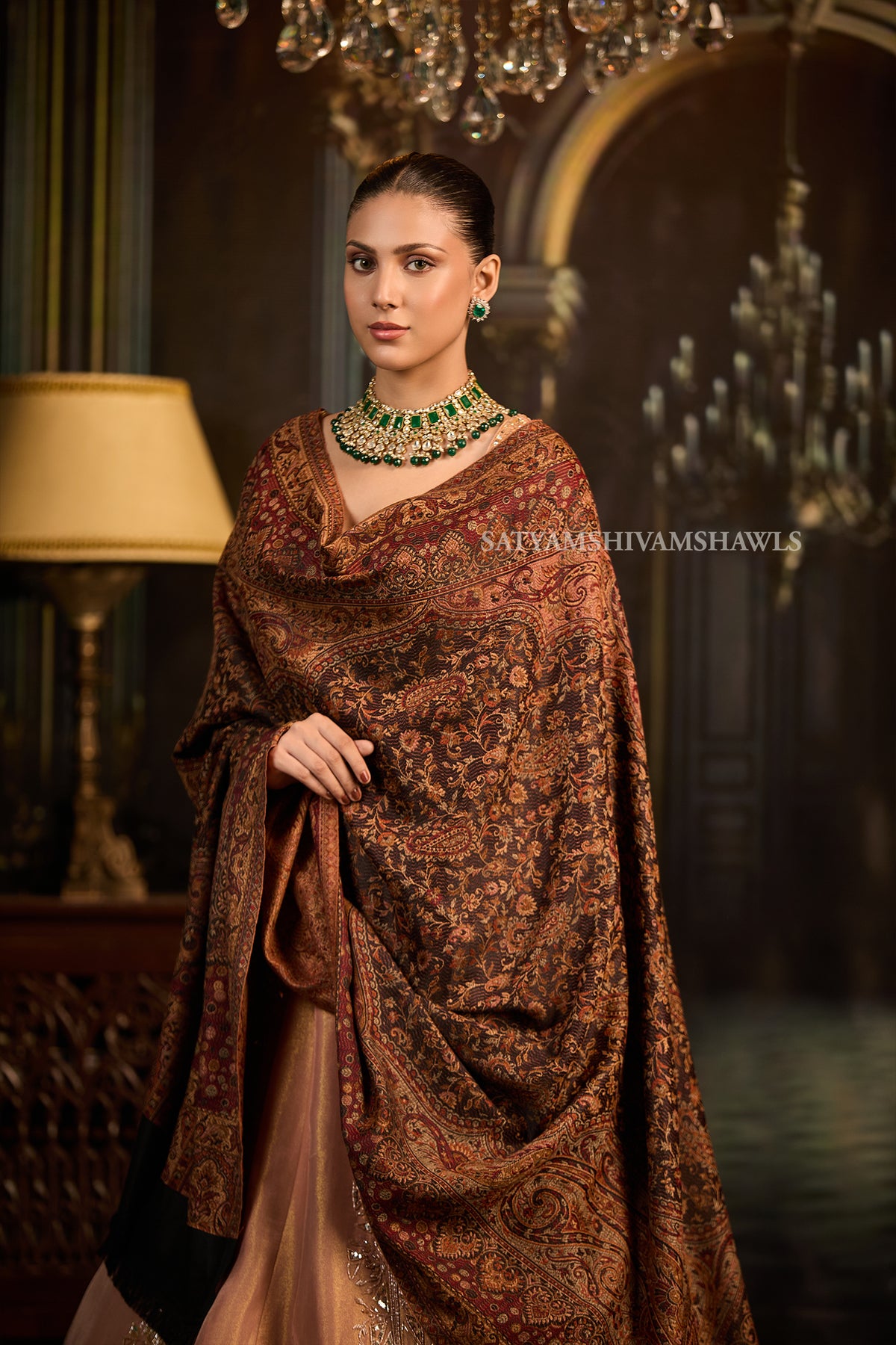 midnight black jamawar kashmiri kani design shawl