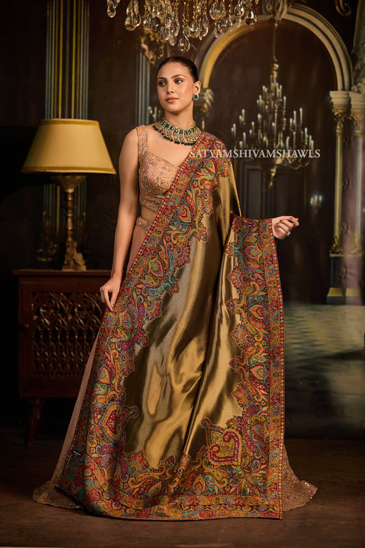 WOMEN SHAWL TWILIGHT COLLECTION FINE WOOL AMBER GOLD,