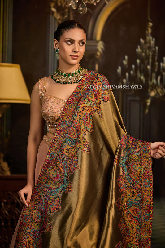 WOMEN SHAWL TWILIGHT COLLECTION FINE WOOL AMBER GOLD,