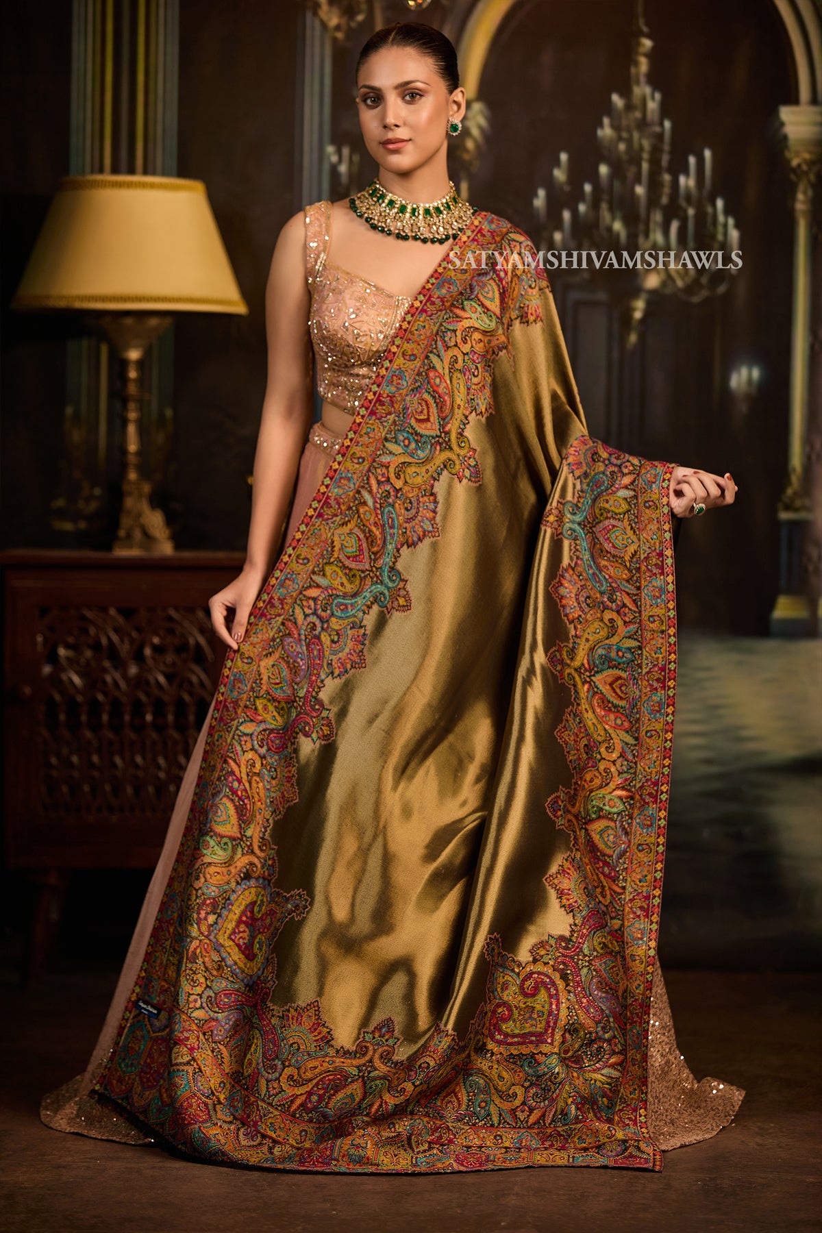 WOMEN SHAWL TWILIGHT COLLECTION FINE WOOL AMBER GOLD,