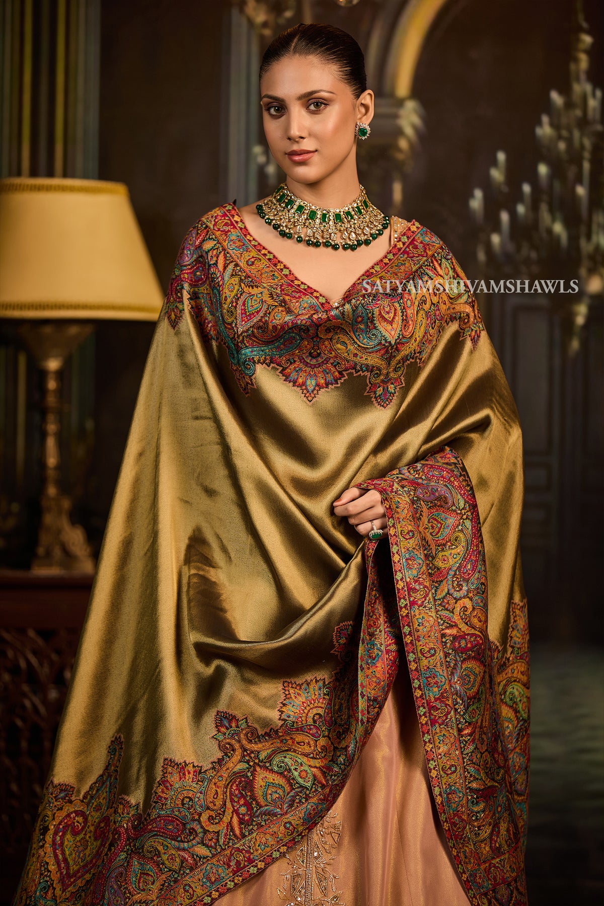 WOMEN SHAWL TWILIGHT COLLECTION FINE WOOL AMBER GOLD,