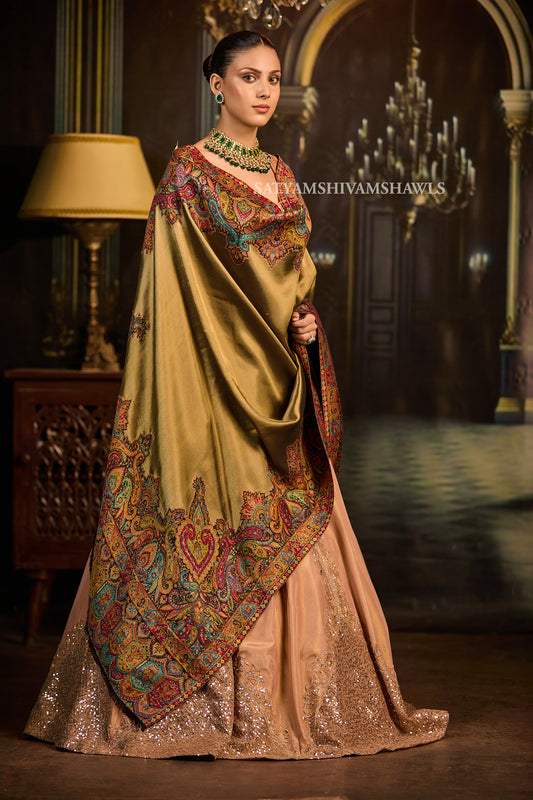 WOMEN SHAWL TWILIGHT COLLECTION FINE WOOL AMBER GOLD,