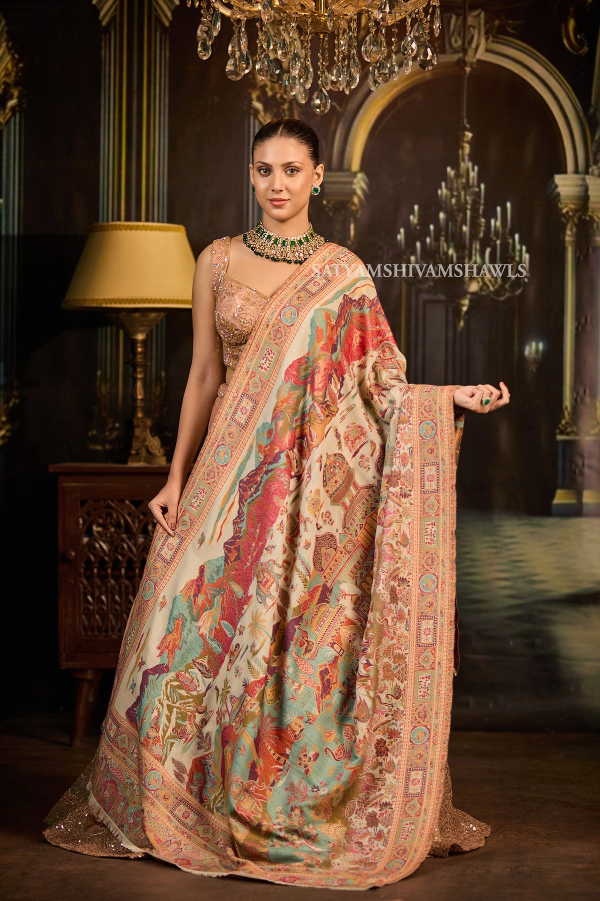Mughal Darbar Heritage zari kani women shawl