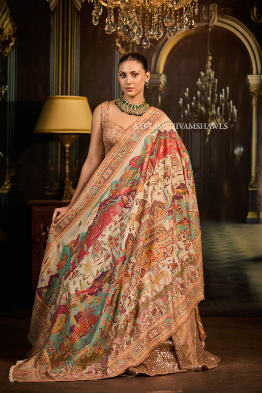 Mughal Darbar Heritage zari kani women shawl