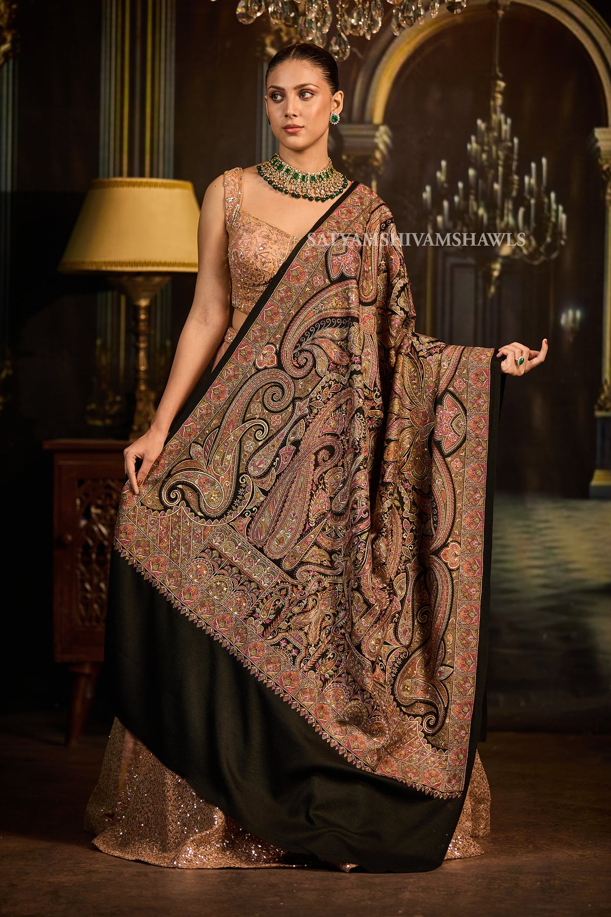 womens extra fine wool shawl hand zari embroidered shawl