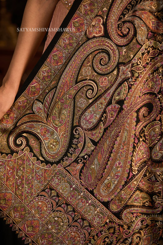 womens extra fine wool shawl hand zari embroidered shawl