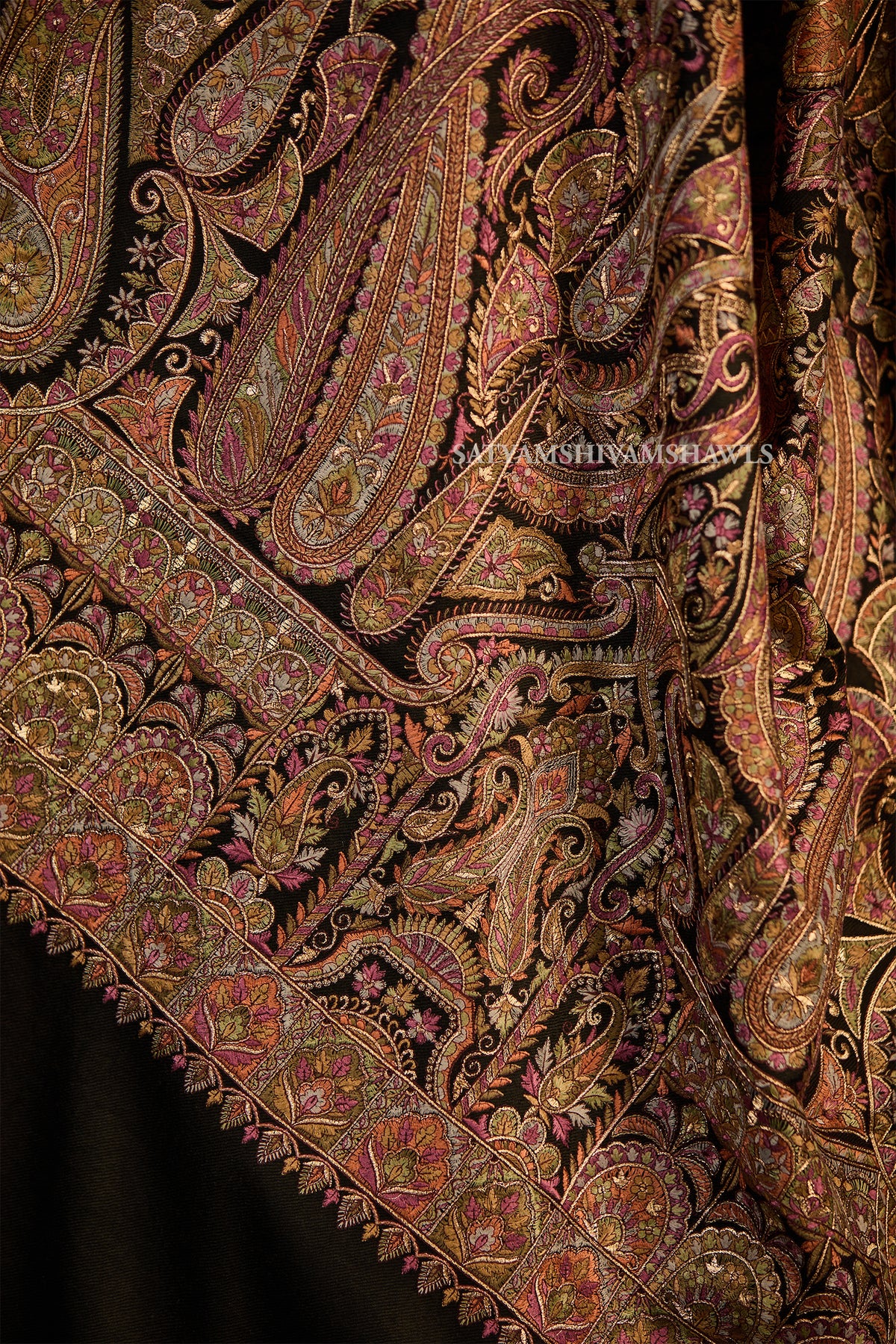 womens extra fine wool shawl hand zari embroidered shawl