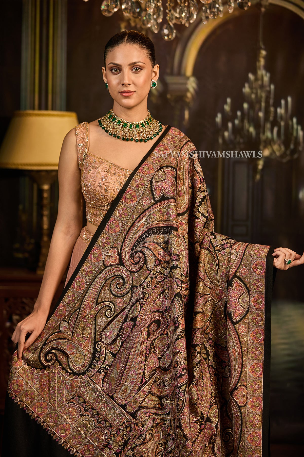 womens extra fine wool shawl hand zari embroidered shawl